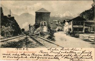 1901 Hallthurm bei Reichenhall, Gasthaus / Freilassing-Berchtesgaden railway, train (creases)