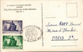 1946 Tildy Zoltán köztársasági elnökké választása, háttérben Nagy Imre, eskütétel pillanata. A Magya...