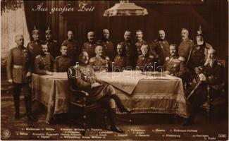 Aus grosser Zeit, v. Mackensen, v. Moltke, Kronprinz Wilhelm v. Preussen, v. Francois Ludendorff, v. Falkenhayn, v. Einem, v. Beseler, v. Bethmann-Hollweg, v. Bülow, Kronprinz Rupprecht v. Bayern, Herzog Albrecht v. Württemberg, Kaiser Wilhelm II., v. Kluck, v. Emmich, v. Haeseler, v. Hindenburg, v. Heeringen, v. Tirptiz / German Emperor, Crown Prince and military leaders, WWI military