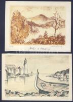 2 db szignált Cidlinsky képeslap