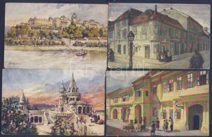 7 db régi budapesti akvarell képeslap