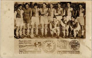 1938 Praha, Prag; Strahov, Masarykuv státní stadion, Sportovni Klub Slavia - Ferencváros (Fradi) / Csehszlovák foci csapat, labdarúgók / Czechoslovakian football team. photo + So. Stpl (fl)