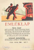 1955, Ózdi Kohászati Üzemek, hónap legjobb kohászati karbantartója oklevél, sarokhajlással.