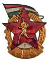 1950. "MHK (Munkára Harcra Kész)" zománcozott fém kitűző, hátoldalán sorszámmal (~31x22mm) T:AU