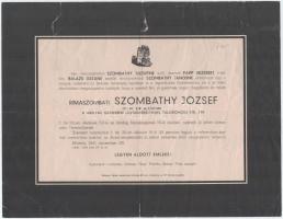 1941 Szombathy József ny. m. kir. alezredes gyászjelentése, szakadással