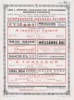 cca 1930, Láng L. Gépgyári Alkalmazottak Sportkörének Műkedvelő Csoportja plakát, hajtott, szakadással.