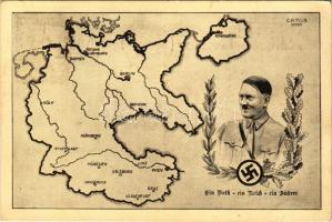 1938 März 15. Ein Volk, ein Reich, ein Führer! Zum Gedenken an die Heimkehr der Osstmark ins Reich / Adolf Hitler, NSDAP German Nazi Party propaganda, map s: Camus (EK)