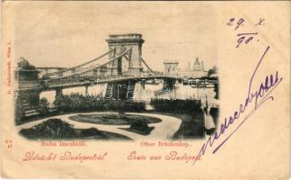 1898 (Vorläufer) Budapest, Lánchíd budai hídfő (ázott / wet damage)
