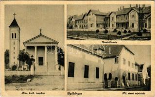 Gyékényes, Római katolikus templom, vasútállomás, állami elemi iskola (gyűrődés / crease)