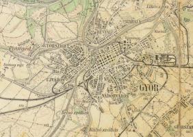 1930 Győr és környéke katonai térkép 1:75 000. Kis beszakadásokkal 58x47 cm