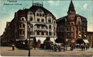 1921 Nagyvárad, Oradea; Fekete Sas szálloda, Vigadó Mozgó mozi, villamos Ladányi reklámmal. Boros Jenő kiadása / hotel, cinema, tram (EK)