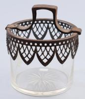 cca 1930, Cukorkínáló, csiszolt kristály, fém szerelékkel, m: 12 cm