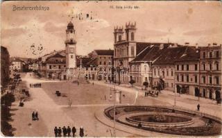 1906 Besztercebánya, Banska Bystrica; IV. Béla király tér, Schäffer J. József üzlete. Sonnenfeld Mór kiadása / square, shops (EK) + "ZÓLYOM-BRÉZÓ - ZÓLYOM 97. SZ." vasúti mozgóposta