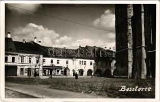 1940 Beszterce, Bistritz, Bistrita; Szabó és Haraszthy Ludovic üzlete / shop. photo + "1940 Beszterce visszatért" So. Stpl