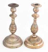 cca 1930, Ezüstözött alpakka gyertyatartó pár, kopással, sérüléssel, m: 24 cm