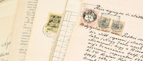 cca 1870-1900 kb 60 db illetékbélyeges okmány, vegyes lerovásokkal, sok nagy címlettel