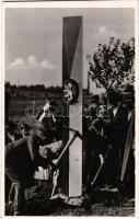 1938 Ipolyság, Sahy; bevonulás, magyar zászló "A Felvidék felszabadulásának első örömünnepe" / entry of the Hungarian troops, flag + So. Stpl