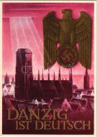 Danzig ist Deutsch! / "Gdansk is German!" WWII NSDAP German Nazi Party propaganda art postcard, swastika. 6+4 Ga. s: Gottfried Klein