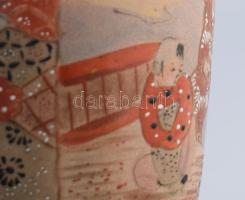 Satsuma porcelán petróleum lámpa, francia réz szerelékkel, jelzett, m: 37 cm