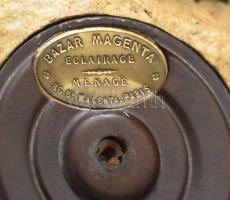 Satsuma porcelán petróleum lámpa, francia réz szerelékkel, jelzett, m: 37 cm