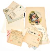 Érdekes okmánygyűjtemény, benne fejléces levélpapírokkal, minisztériumi tisztviselők aláírásaival, fejléces levelezőlapokkal, reklám nyomtatványokkal