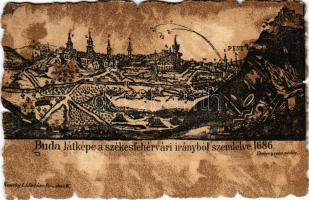 Budapest, Buda látképe székesfehérvári irányból szemlélve 1686-ban. Kaucky L. kiadása Prágában (szakadás / tear)