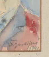 Fügedi Jenő (1935-): Önarckép, 1991. Akvarell, papír, jelzett, hátoldalán Fügedi Jenő autográf ajánd...
