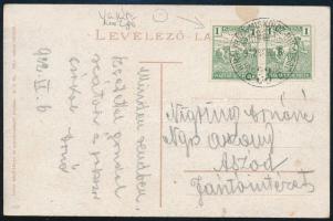 1922 Képeslap "KIÁLRYHÁZA-MISKOLCZ-BUDAPEST" vasúti mozgóposta bélyegzéssel