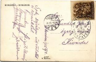 1938 Komárom, Komárnó; Városháza este / town hall at night + "1938 Komárom visszatért" So....