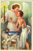 A cserkész testben és lélekben tiszta. Cserkész levelezőlapok kiadóhivatala / Hungarian boy scout art postcard s: Márton L.