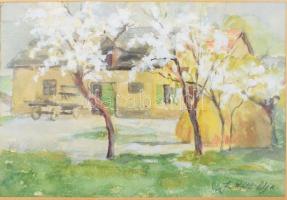 Juhászné Ráth Olga (1891-1969): Tanyai udvar. Akvarell, papír. Jelezve jobbra lent. Üvegezett fakeretben. 17x24,5 cm