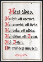 cca 1980 Házi áldás, falra akasztható kartontábla, kissé viseltes állapotban, 33x22 cm