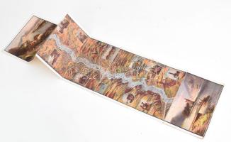 A Rajna Köln-Mainz szakasza, kihajtható, színes panorámakép, német nyelvű ismertető szöveggel, kissé sérült, ragasztott, 164x19 cm