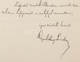 1916 Szalókay Sándor, Csíkvármegye főispánjának autográf levele, fejléces levélpapíron