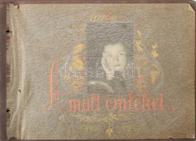 cca 1930-1942 ,,A múlt emlékei..." fotóalbum régi családi képekkel, kb. 80-100 db fotó albumlapokra ragasztva, vegyes méretben és állapotban, fűzés és borító nélkül