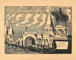 Olvashatatlan jelzéssel: Halászbástya autóval, 1980-81. Filctoll, karton. Apró lapszéli gyűrődésekkel. 24x35 cm