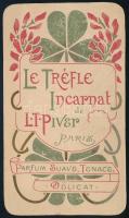 1901 Le Trefle Incarnat de L.T. Piver Paris, szecessziós, francia parfüm reklámos kártyanaptár, 10,5x6 cm / Art Nouveau French perfume advertisement calendar card