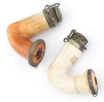 2 darab régi tajtékpipa, alpakka szerelékekkel, kopással.