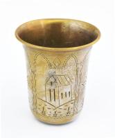 Ezüstözött alpakka keresztelőpohár, kopással, m: 7 cm