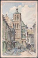 Alorain jelzéssel: Notre-Dame (Chalons-sur-Marne). Akvarell, papír, 31,5x20 cm