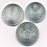 1956. 10Ft + 20Ft + 25Ft Ag "10 éves a Forint (Jó Forint sor)" mindhárom kapszulában T:AU patina Adamo EM4, EM5, EM6