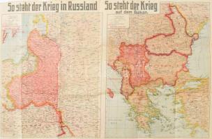 1916 ,,So steht der Krieg in ...", német I. világháborús térkép (a frontvonalak helyzete 1916. januárjában), kétoldalas, kissé sérült, 74,5x48 cm