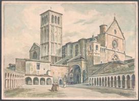 Alorain jelzéssel: Assisi Szent Ferenc-bazilika és kolostor. Akvarell, papír, 23x31,5 cm