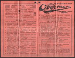 cca 1920-1930 Amszterdam közlekedési hálózatának térképe, menetrendekkel, a lap szélén lyukasztással...