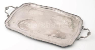 Sheffield angol ezüstözött szervírozótálca, jelzett, kopással, 54x33 cm