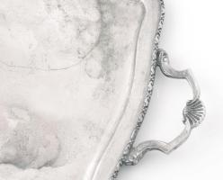 Sheffield angol ezüstözött szervírozótálca, jelzett, kopással, 54x33 cm