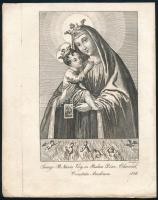 1836 Dorneck, Joseph: A máriaradnai templom Szűz Mária-kegyképe (Imago B. Mariae Virg. in Radna. Dioec. Chanád, Comitatu Aradinen). Rézmetszet, papír, jelzett a metszeten, 18,5x11 cm. [In: Jordánszky Elek: Magyar országban 's az ahoz tartozó részekben lévő Bóldogságos Szűz Mária kegyelem' képeinek rövid leírása. Pozsony, 1836.]