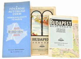 1965 A Fővárosi Autóbuszüzem vonalhálózati térképe 1915-1965, 48x68 p. + 1961 Budapest térképe és Budapest belső területe, 80x116 cm és 68x48 cm