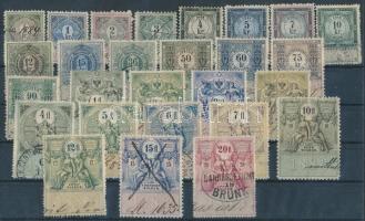 1883 Osztrák illetékbélyeg 1 kis érték híján komplett sor berakólapon / Austrian document stamps almost full set
