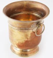 Nagyméretű ezüstözött réz pezsgőhűtő vödör, kopott, m: 21,5 cm